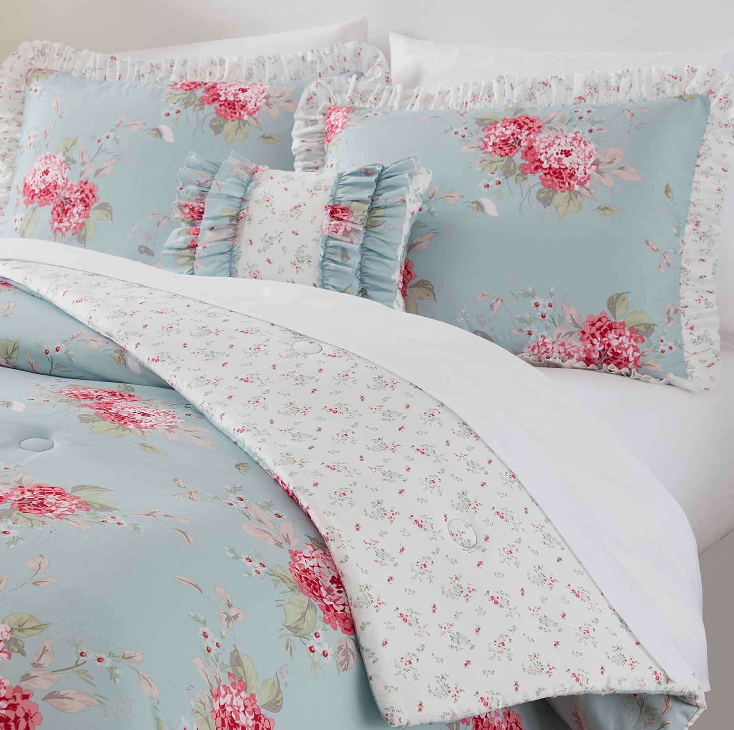Simply Shabby Chic Belle Hydrangea 3-Piece Soft Washed Microfiber Comforter Set, Twin