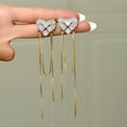 thumbnail image 3 of Sunyuer 14K Gold Plated Chain Fringe Dangling Tassel Liner Earrings, Cubic Zirconia Love Heart Dangle Earrings for Women, 3 of 5