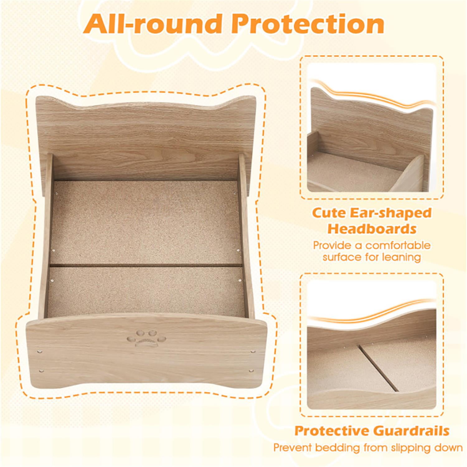 Kadyn 21" Elevated Pet Bed Frame with Rails and Cute Headboards for Indoor Small Pets Such As Puppies Cats Rabbits and Guinea Pigs, Beige