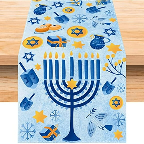 Candy Donut Happy Hanukkah Menorah Linen Table Runners Chanukah Wedding Dining Table Decor Family Party Dustproof Table Runner