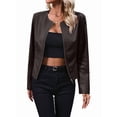 thumbnail image 2 of Women'S Plus Size PU Leather Jacket Zip Up Crew Neck Long Sleeve Jacket Outerwear Brown L, 2 of 9