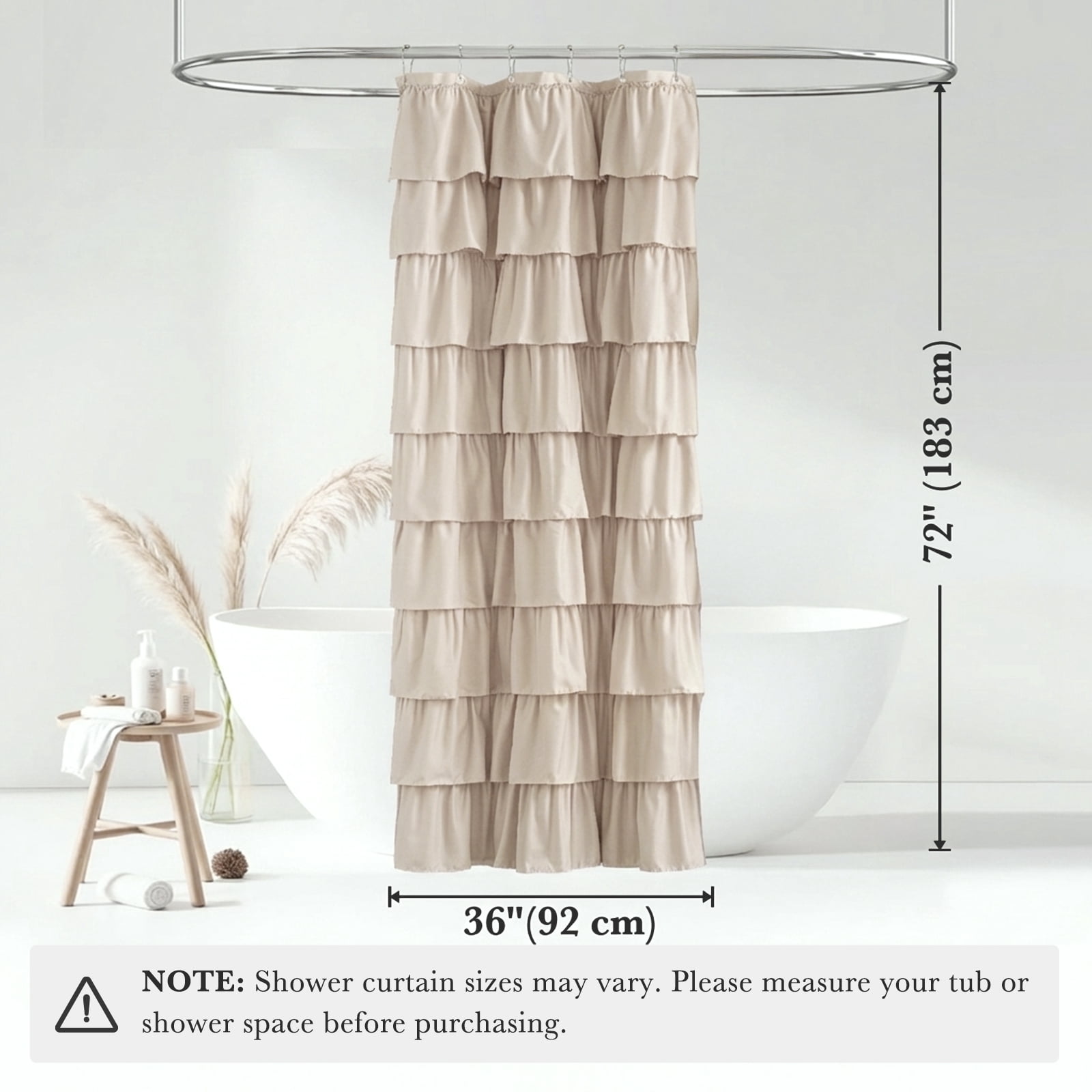 Seasonwood Beige Ruffle Shower Curtain,Farmhouse Fabric Bathroom Curtain,36 x 72 Inch
