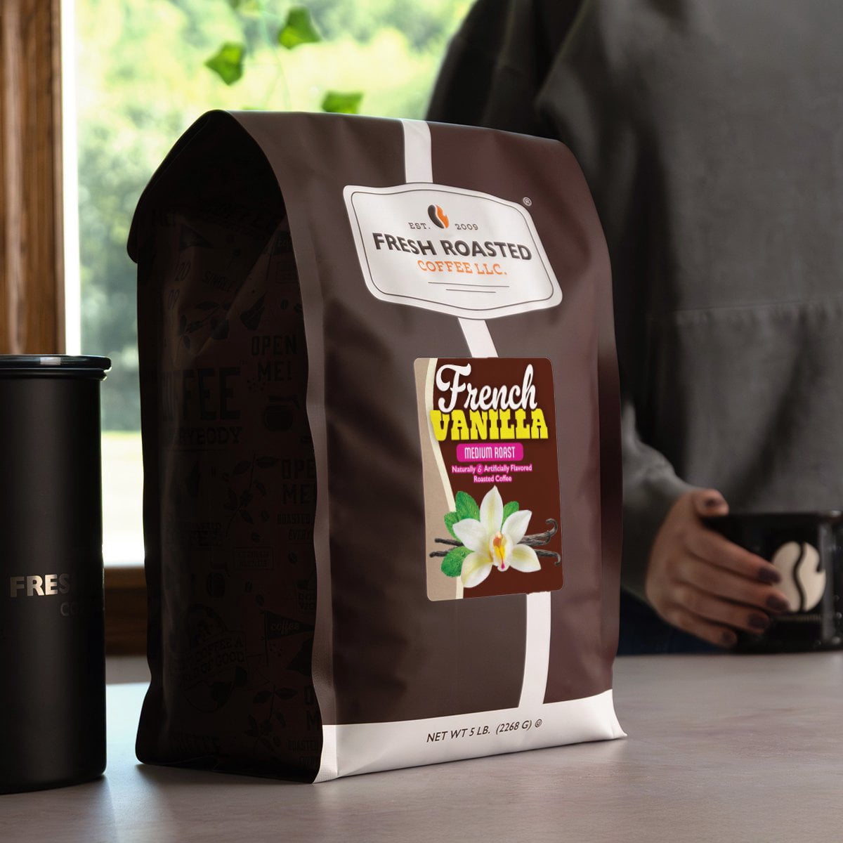 Fresh Roasted Coffee, French Vanilla Flavored Coffee Drip Ground, 32 oz 2 lbs