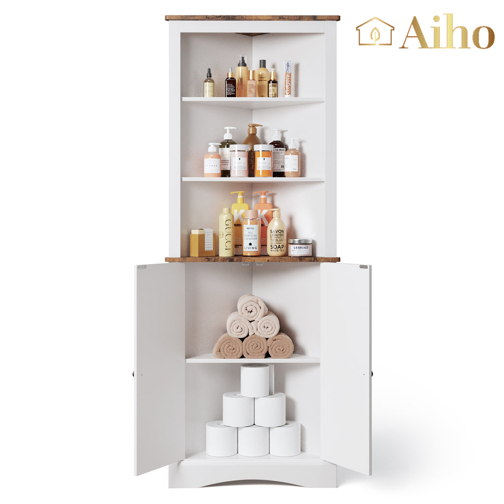 Aiho 33" Bathroom Storage Cabinet, Bathroom Floor Cabinet with 4 Drawer & 2 Shelves, Wooden Freestanding Cupboard for Bathroom - White