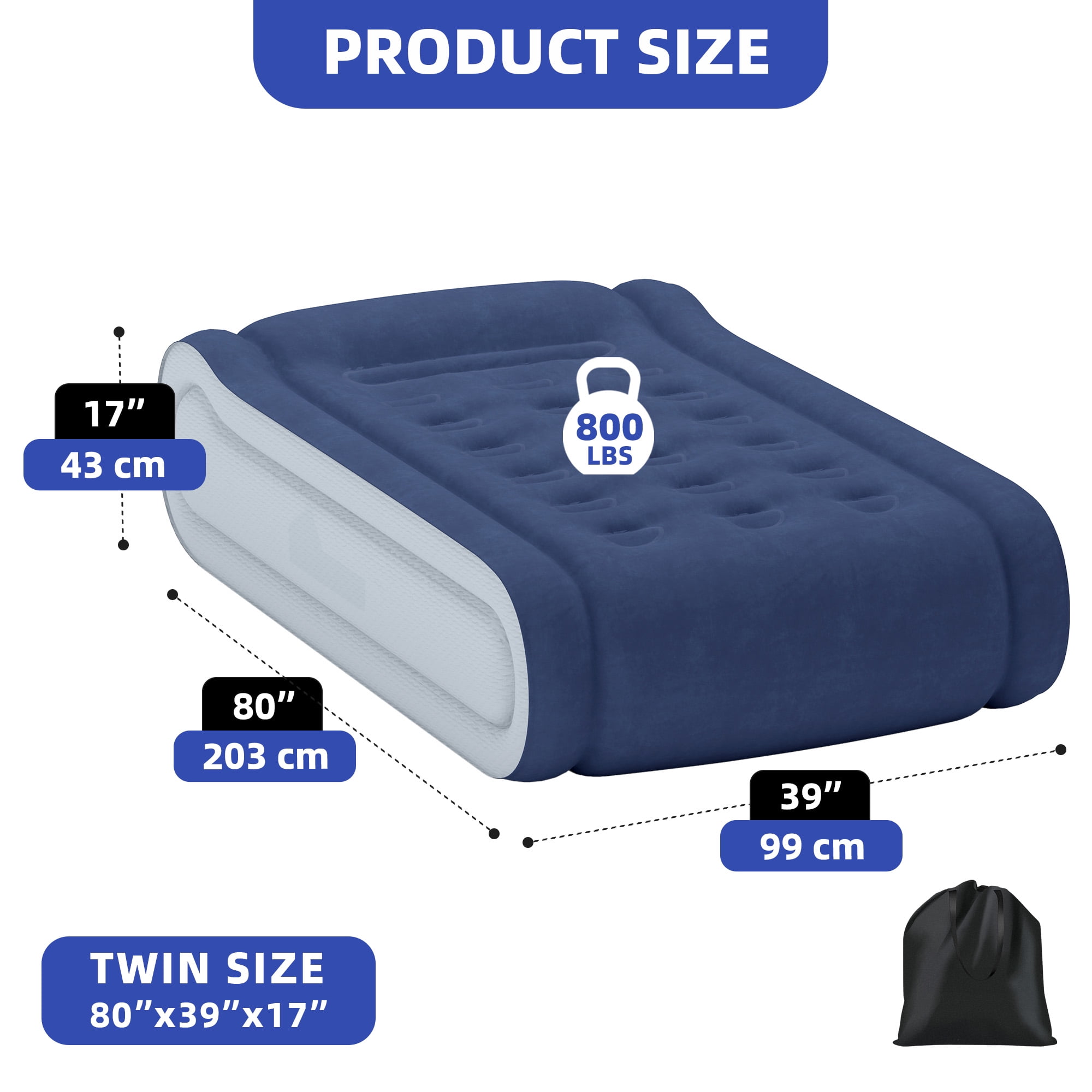 Uforic Twin Air Mattress,Luxurious Velvet Surface, Unsurpassed Body Support, Ergonomic Design with Integrated Pillow, Emergency Repair Kit, and Rapid Inflation/Deflation