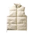 thumbnail image 2 of Charella Womens Cropped Sleeveless Puffer Vest Zip Up Stand Collar Padded Gilet Soft Warm Coat with Pockets White,XL, 2 of 9