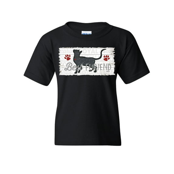 Tee Hunt Best Furiend Cat Lovers Youth T-Shirt Best Friend Pet Lovers Kitty Paw Kids Tee, Black, X-Large