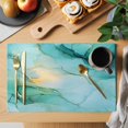 thumbnail image 2 of Teal Marble Placemats Set of 4, Abstract Art Modern Ink Painting Washable Wipeable Table Mats for Dining Tables, Indoor Outdoor Kitchen Place Mats for Holiday Party Table Decor, 2 of 9