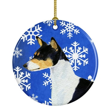 Carolines Treasures SS4652-CO1 Basenji Winter Snowflakes Holiday Christmas Ceramic Ornament, Multicolor