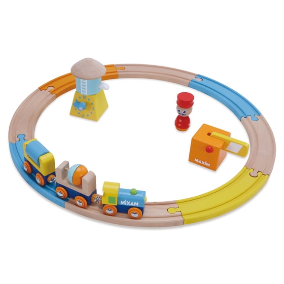 Wooden Train Set for Kids, Toddlers Ages 18mo Plus. Boys & Girls Love 8 Piece Starter Track Pack with Water Tower, Crossing Gate, Conductor, Engine, 2 Cars. Compatible with All Major Brands…