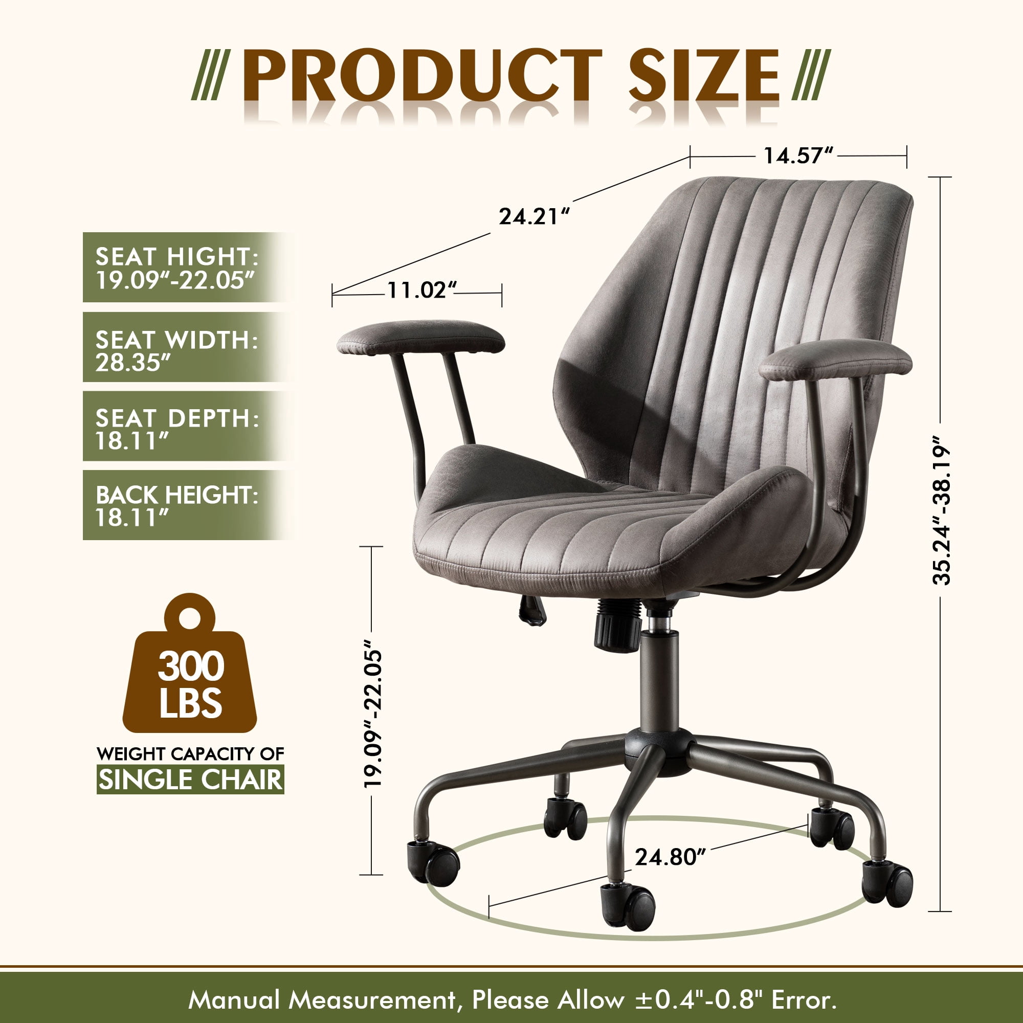 Toject Executive Desk Chair, Ergonomic Office Chair with Lumbar Support, Suede Leather, Dark Gray