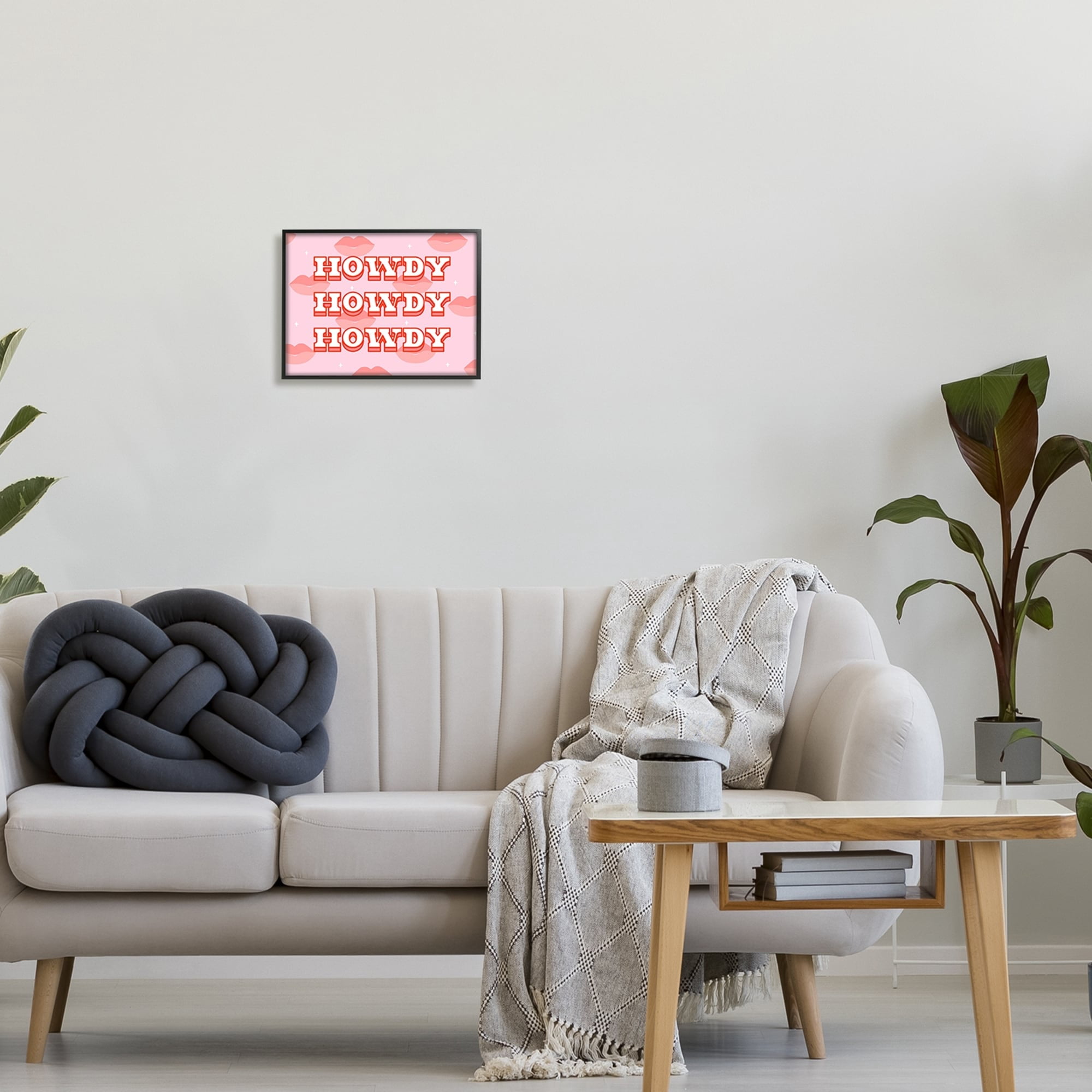 Stupell Industries Howdy Pink Southern Glam Lips Inspirational Painting Black Framed Art Print Wall Art