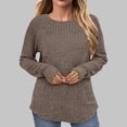 thumbnail image 2 of Povozer Women's 2024 Fall Long Sleeve Crew Neck Sweater Tops Waffle Knit Soft Pullover(Coffee,2XL), 2 of 5