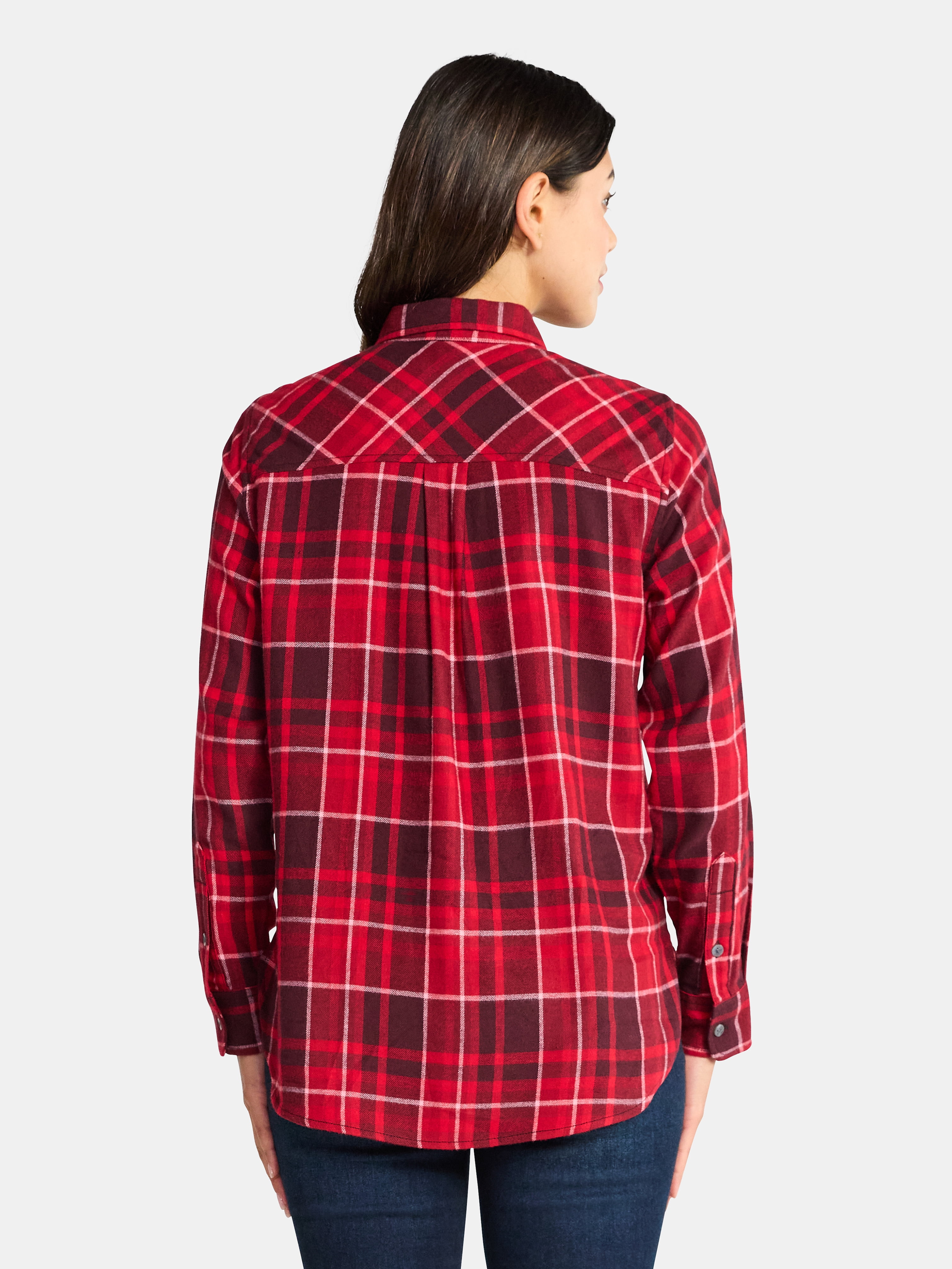 Time and Tru Women's Flannel Shirt with Long Sleeves, Sizes XS-XXXL