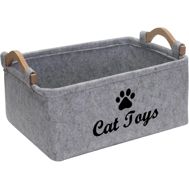 Organizador de juguetes de fieltro para mascotas, cesta de almacenamiento ecológica para juguetes de cachorros, cofre para mantas, correas y alimentos, elegante y funcional, gris claro