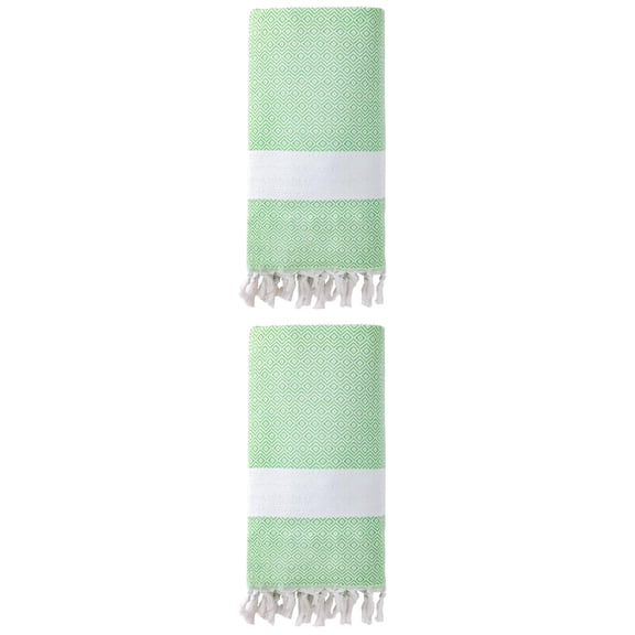 Unique Bargains Geometric Sandproof Turkish Towel 2 Pack Green 71"x40"