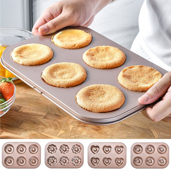 Non-Stick 6-Cavity Cake Baking Pan, Steel Donut Mold, Muffin Cupcake Tin, Multiuse Kitchen Gadget for Baking, Soap, Resin, Food Grade, Easy Release