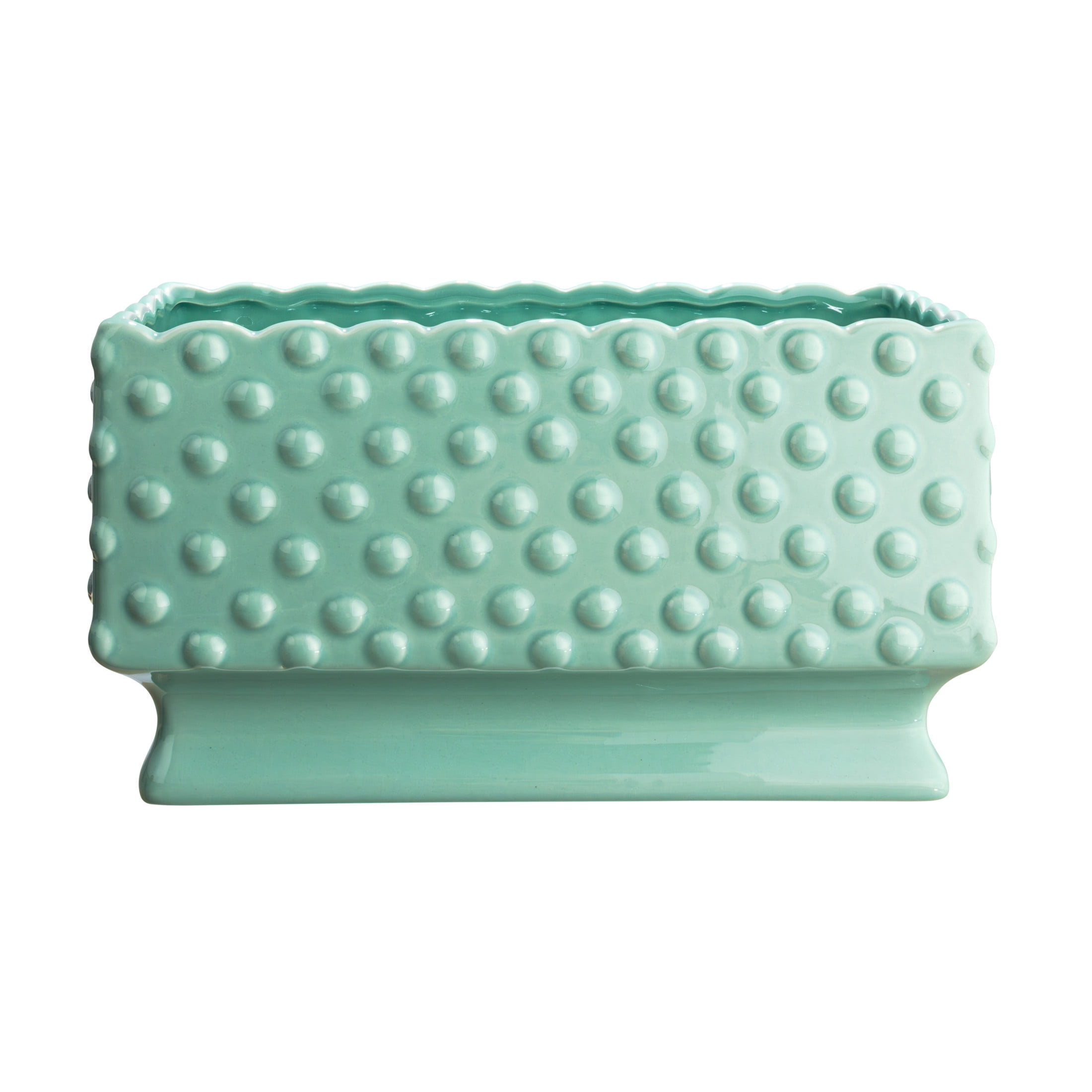 Creative Co-Op Ceramic Hobnail Planter with Scalloped Edge and Polka Dots, Mint