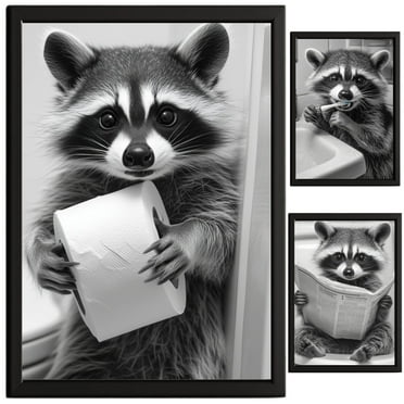 Raccoon Bathroom Decor, Wall Art, Farmhouse Photo Picture Set, 3pk, 8.5x11, TheNameStore