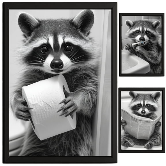TheNameStore Raccoon Bathroom Decor Wall Art Farmhouse Photo Picture Set 3-Pack 8.5 x 11 Unframed