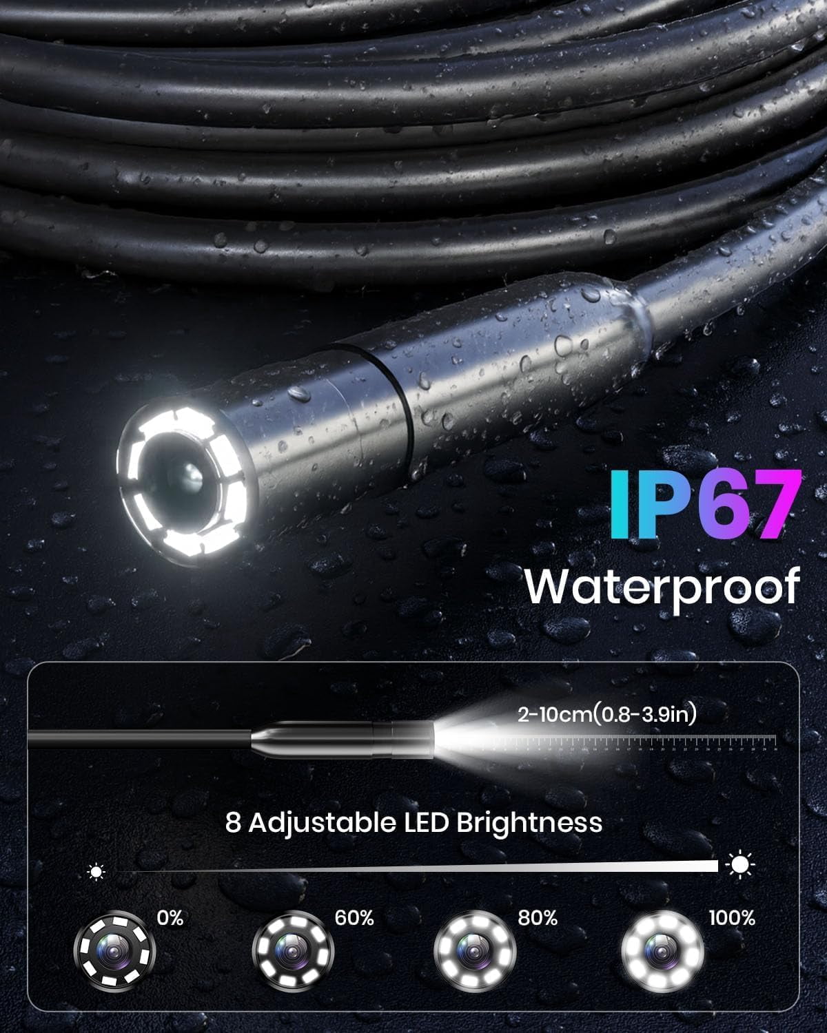 Endoscope Camera with 8 LED Lights, 4.3" IPS Screen 1080P HD Borescope, 5M Semi-Rigid Cable Bore Scope - Gadgets & Tools for Men