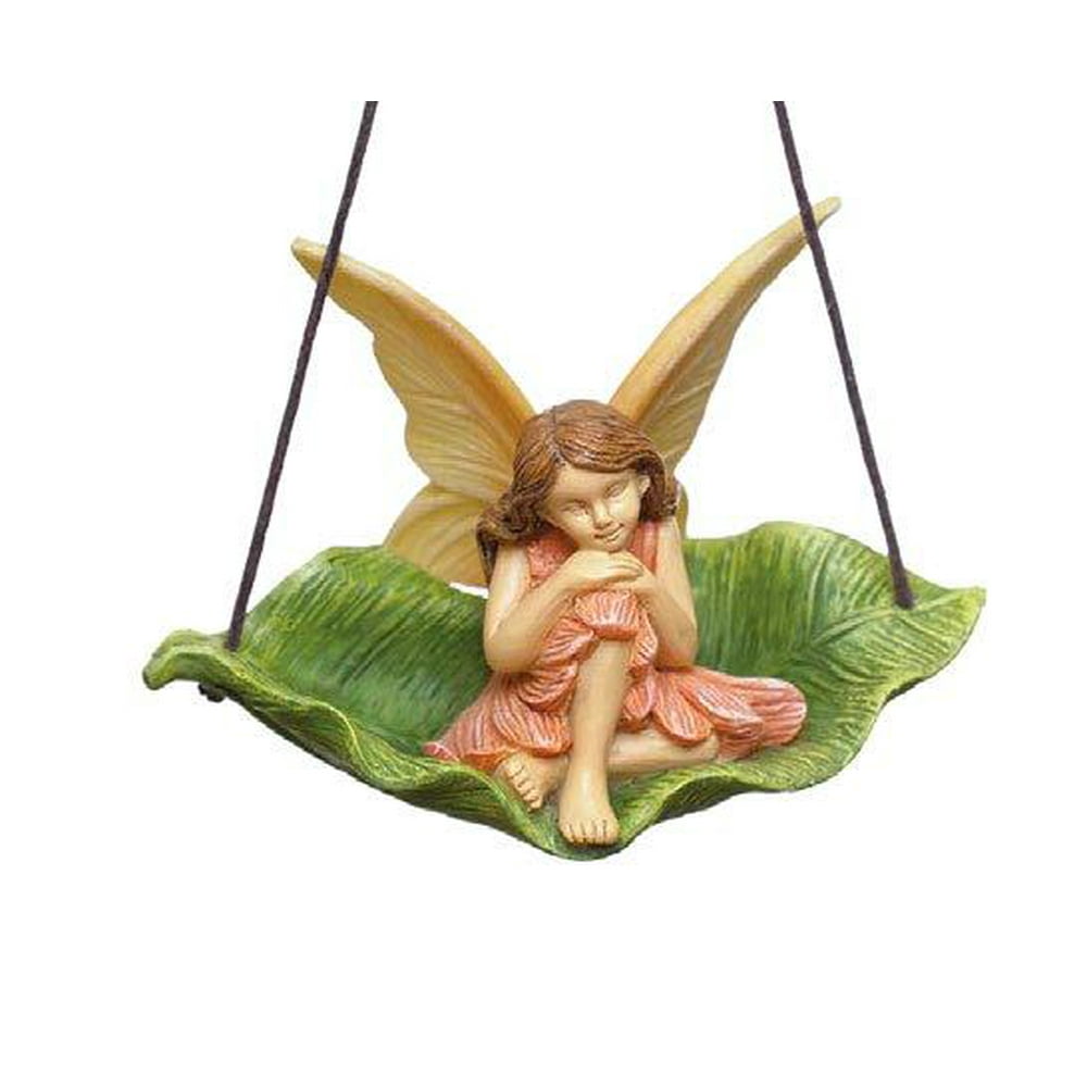Fairy On a Leaf Swing, Fairy On Swing, Fairy Garden Swing