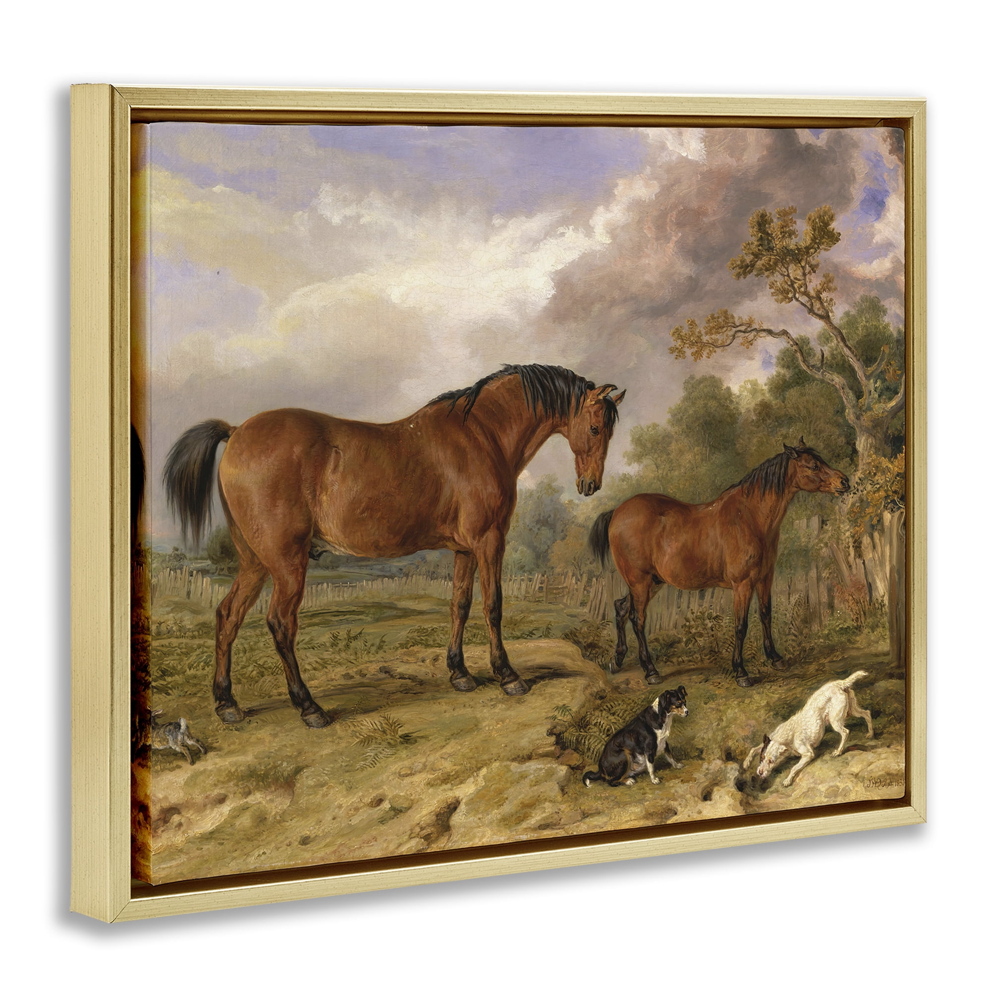 Stupell Industries Classic Portrait of Horses Gold Framed Floater Canvas Wall Art, design by Tina LeCour