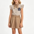 thumbnail image 2 of Yutgune Girls Preppy School Uniform 5 Piece Set, Striped Ruffle Top & Pleated Skirt, Socks And Bow Accent Included, Sizes 100-170, 2 of 9