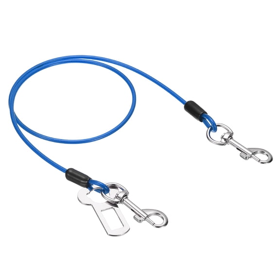 Uxcell Chew Proof Dog Leash, 31 in Dog Seat Belt Harness with Double Clips Leash Extender Steel Braided Vehicle Tether, (Blue, 1 Pcs), Intended for Pet Car Safety/Walking/Training