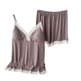 thumbnail image 2 of Women Pajama Sets Oversized Solid Color Lace Pajamas Set Casual Collared Sleeveless Sleepwear with Shorts Summer Pjs for Women, 2 of 3