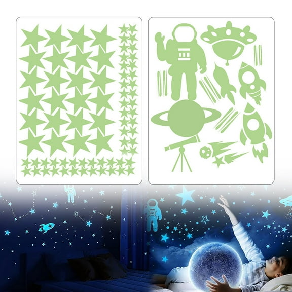 ZMKIAG Noctilucent Astronaut Star Wall Stickers, Glow in the Dark Moon Solar System Wall Stickers, Galaxy Planets Wall Stickers for Kids, Girls Boys Room Decorations for Bedroom