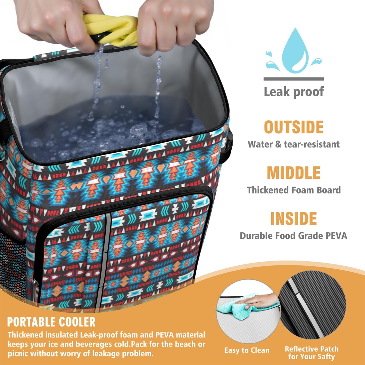 Travel Cooler Bag - Boho Bohemia Pioneer Flower Geometric Line Art Camping Beer Cooler Backpack with Bottle Opener- Waterproof Insulated Picnic Backpacks - Cooler Bag for Beach