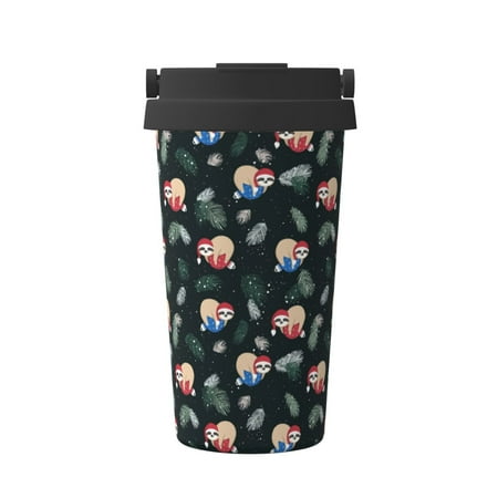 

Xecao Baby Sloths Pattern Insulated Coffee Mug with Handle & Flip Thermos Mug Water Bottle Coffee Tumbler Cup