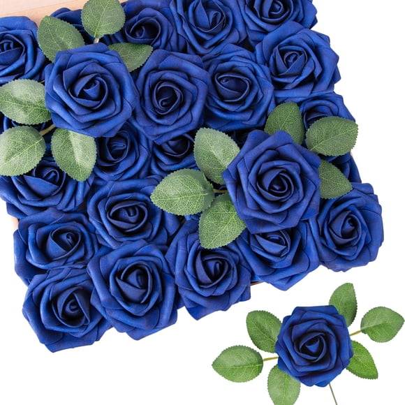 Flores artificiales N&T Nieting, 25 unidades, rosas de espuma azul marino