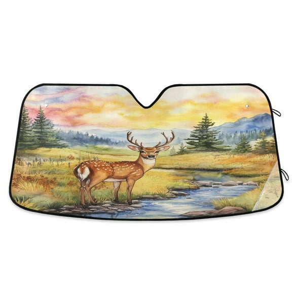 Windshield Sun Shade for Cars, 55"x27.6" Foldable Car Sun Shade with Aluminum Foil Bubble Heat Insulation, UV Protection for Sedan/SUV/Truck,Cut Deer