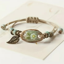 Vintage Style Leaf Charm Braided Bracelet Elegant Handmade Bracelet Adjustable Bracelet,Fresh Green