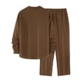thumbnail image 6 of Men's 2 Piece Vertical Striped Textured Outfits Summer Casual Long Sleeve Button Down Shirts and Pants Matching Sets Coffee, 6 of 8