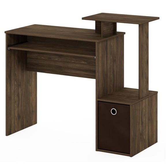 Pemberly Row Wood Computer/Writing Desk w/Bin in Columbia Walnut/Dark Brown