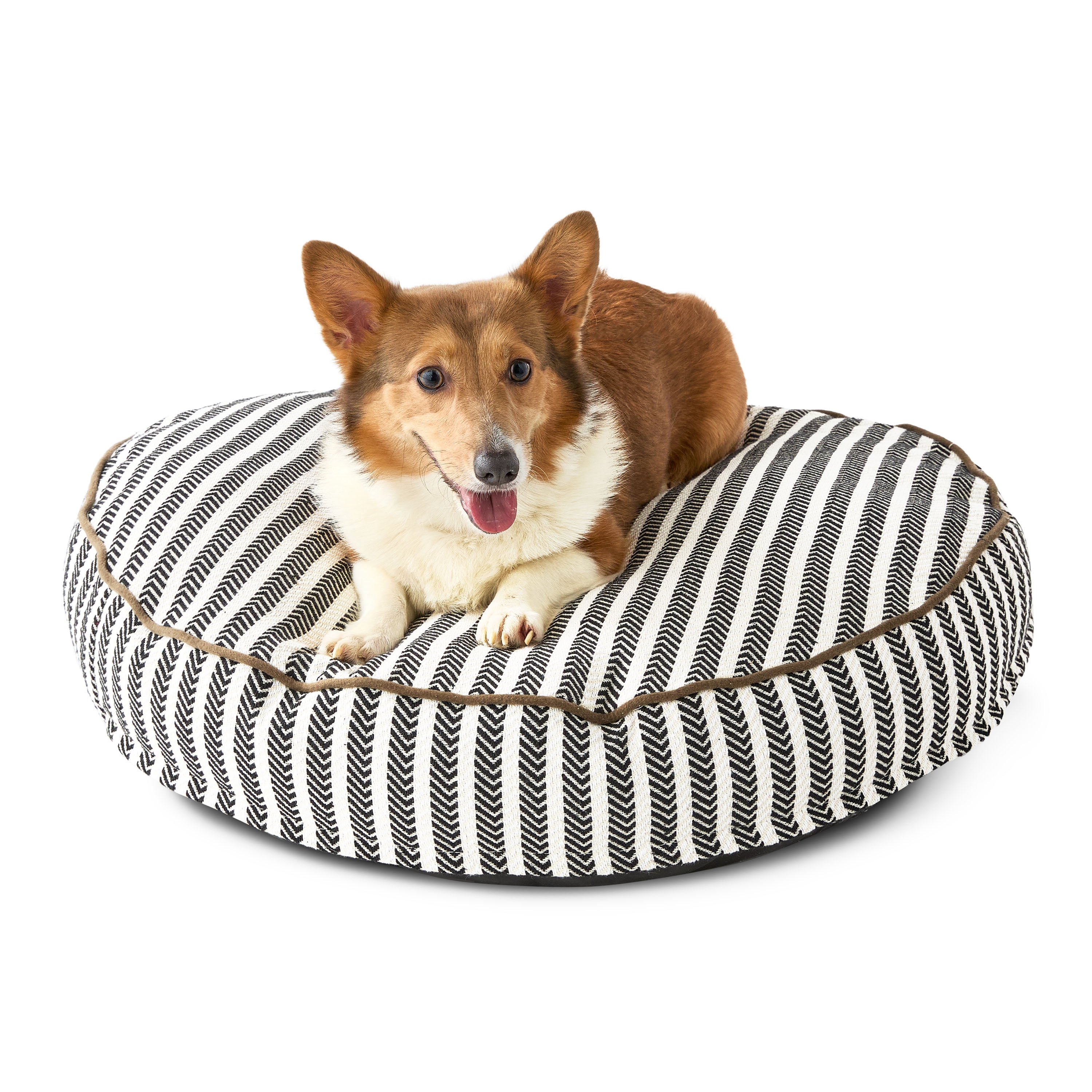 Vibrant Life Medium Round Striped Dog Bed, Black and White, 30" x 30"
