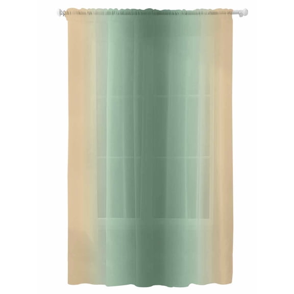 Sheer Curtains 84 Inches Long, Sage Green Yellow Ombre Semi Sheer Curtains Light Filtering Window Treatment, Farmhouse Modern Gradient Art Privacy Voile Drapes for Living Room Bedroom 52x84 Inch