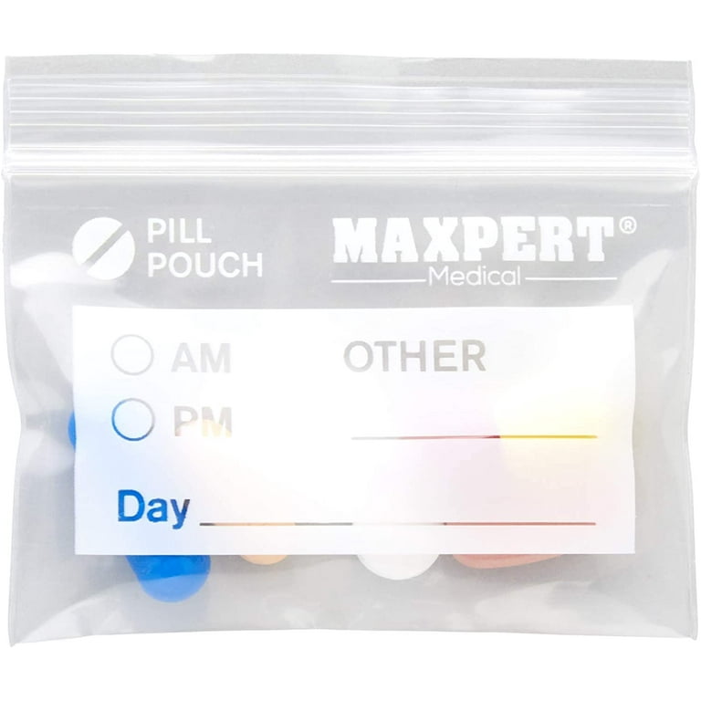 Pill Pouch Bags - (Pack of 100) 4 x 2.75 - 3 Mil BPA-Free, Poly Bag  Disposable Zipper Pills Baggies, Daily AM PM Travel Medicine Organizer  Storage
