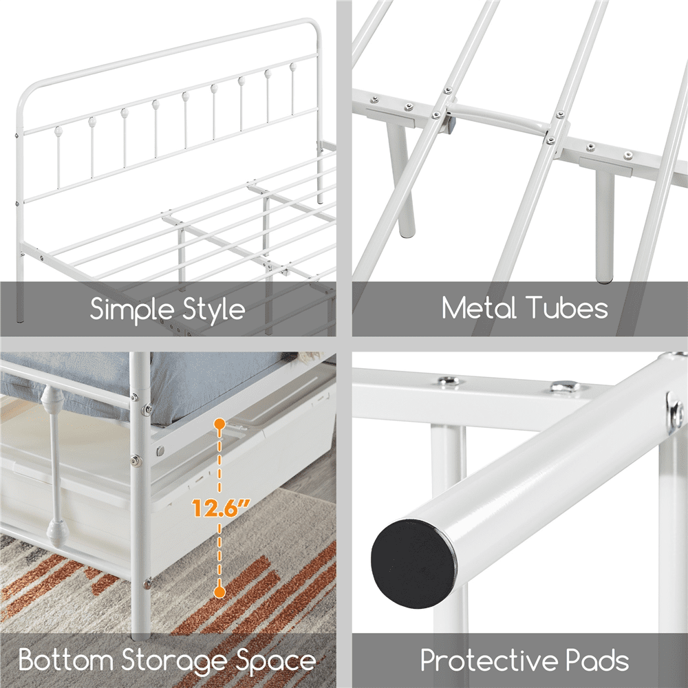 Alden Design Metal Platform California King Bed with High Headboard, White