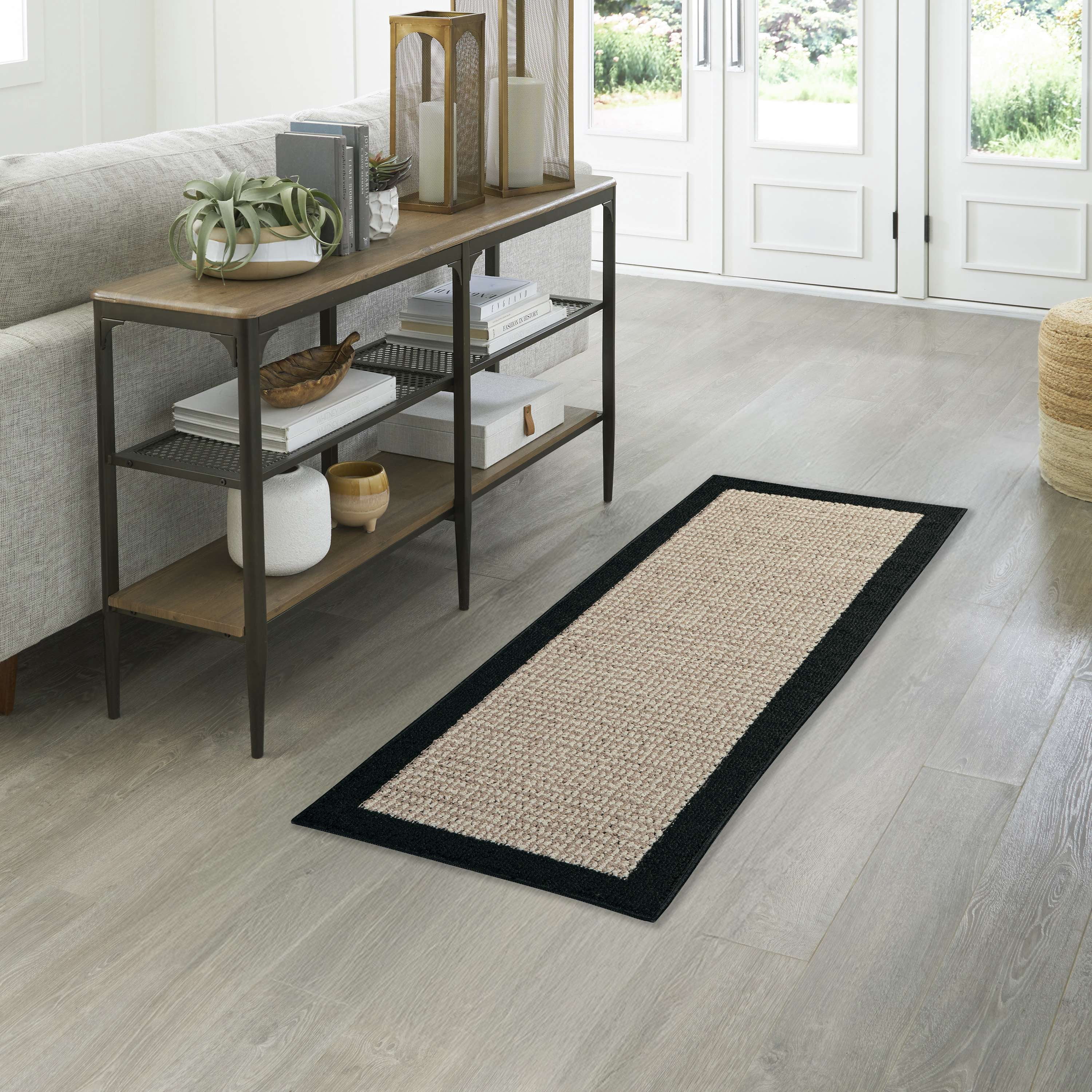 Mainstays Faux Sisal Olefin Black Border Indoor Hallway Runner Rug, 2 ft x 6 ft