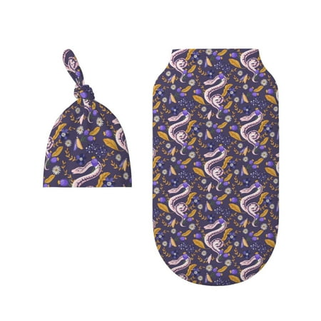 

Wukai Snake And Floral Newborn Swaddle Set 100% Cotton Matching Headband and Beanie Set