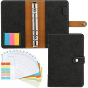 Housolution A6 Notebook Budget Binder, PU Leather Loose-Leaf Folder Refillable 6 Ring Binder Cover with 12 PCS Binder