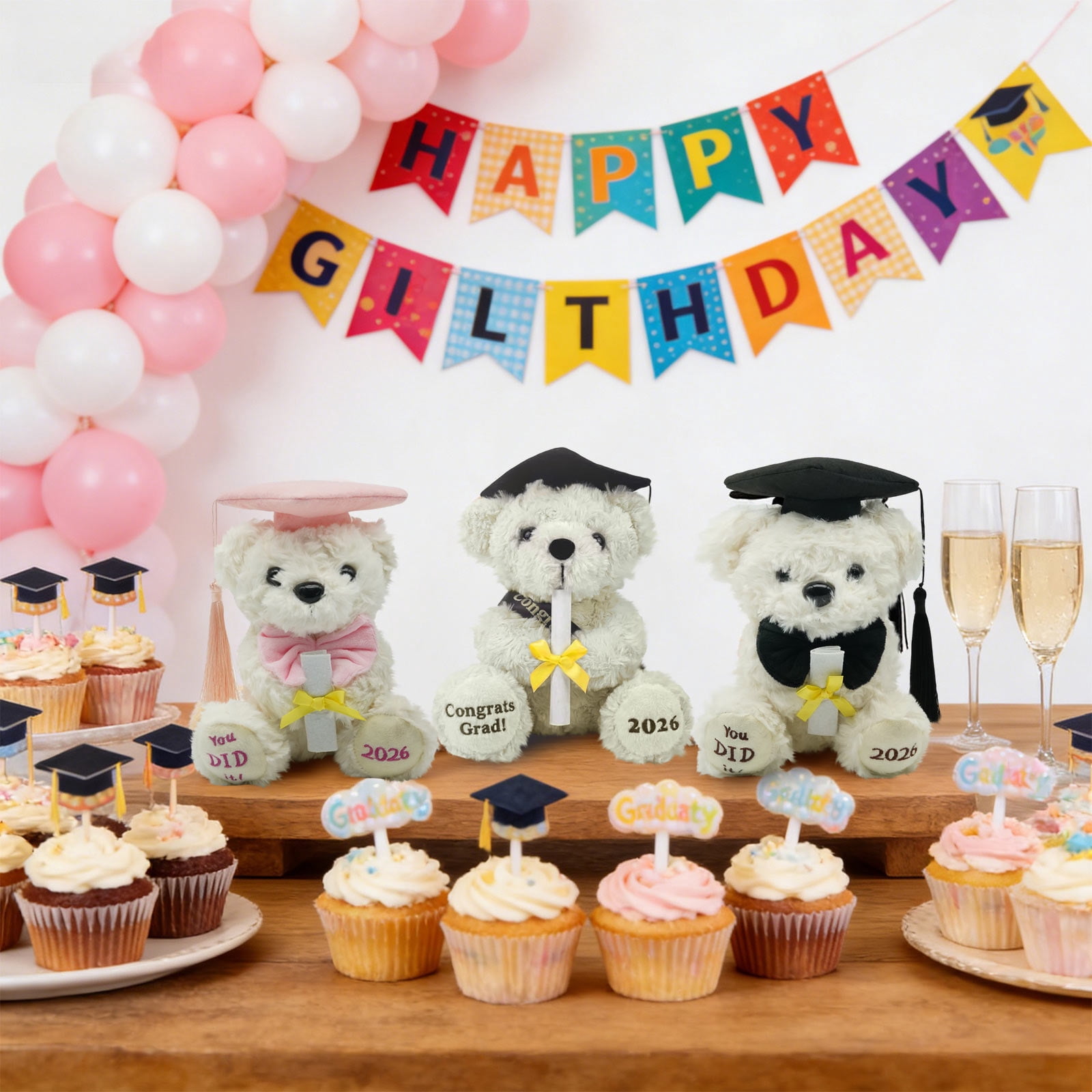 7 Inch Pink Graduation Bear with Cap - Soft Plush Stuffed Animal, Class of 2026 Gift for Graduate, Great Photo Prop & Keepsake Souvenir Party Decor