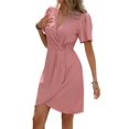 thumbnail image 1 of Vestido Informal de Verano para Mujer, de Corta y Cuello en V, para Vacaciones, Estilo Midi Cruzado con Efecto Piel de Serpiente. Rosa L, 1 of 10
