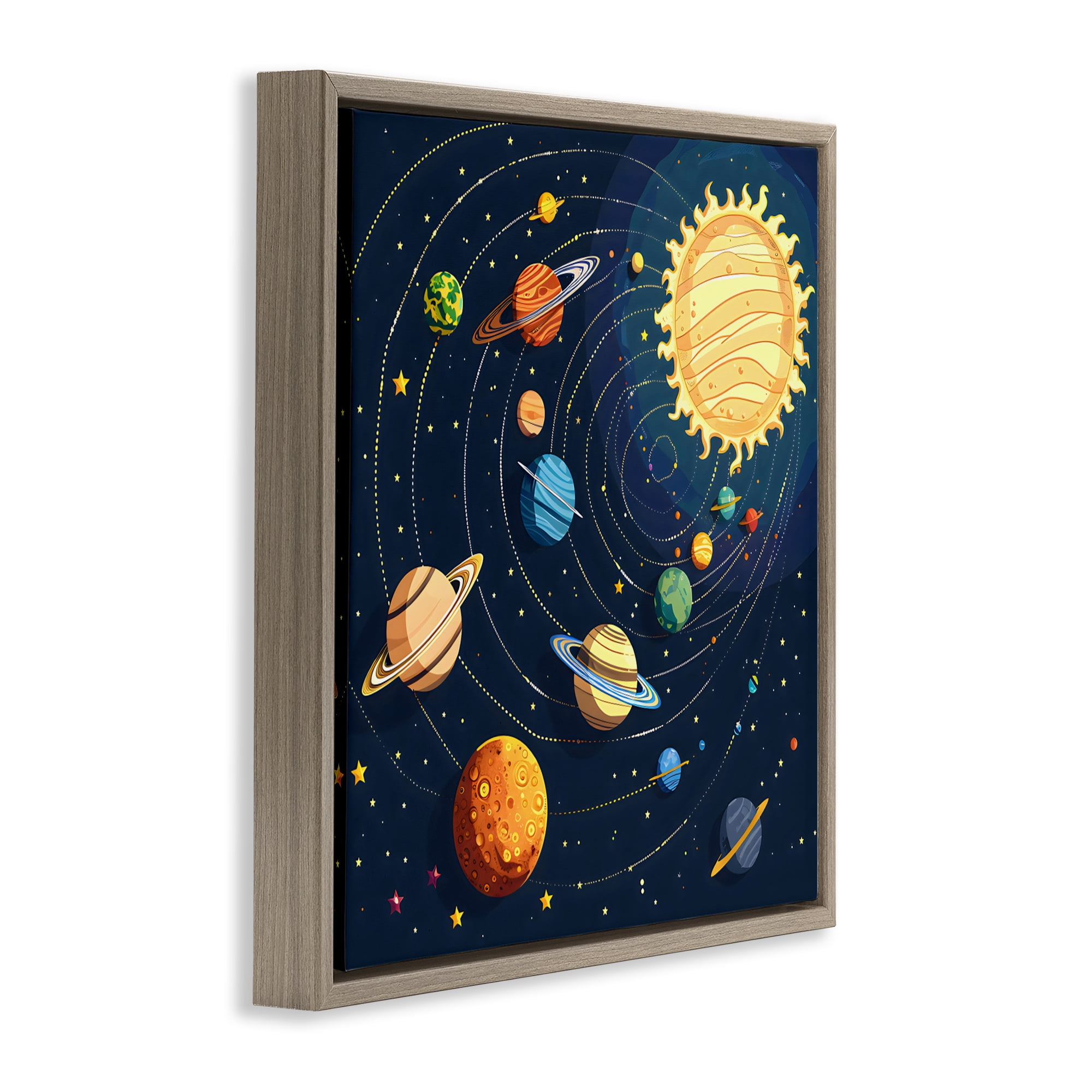 Stupell Industries Planets Around The Sun Brown Framed Floater Canvas Wall Art, design by Creative Studio