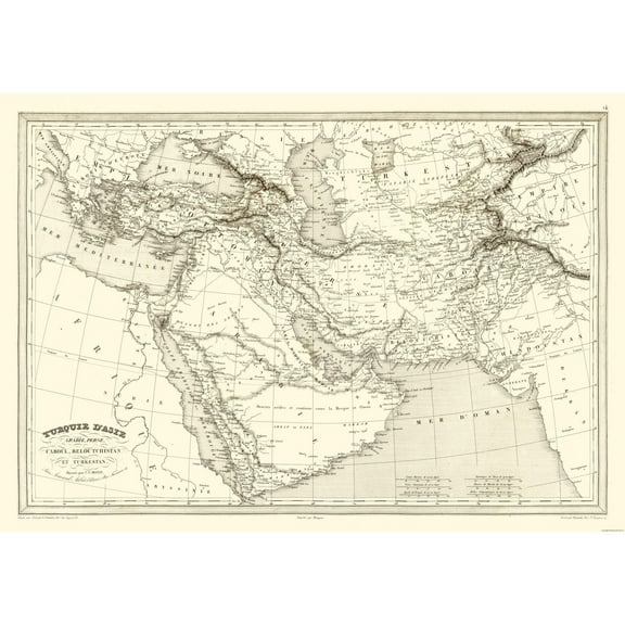 Historic Map - Turkey Arabia Persia Turkestan - Monin 1839 - Vintage Wall Art