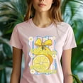 thumbnail image 5 of Easy Peasy Lemon Squeezy T-Shirt for Women, Cute Pastel Lemon and Bow Graphic Tee, Gold, Size S, 5 of 6